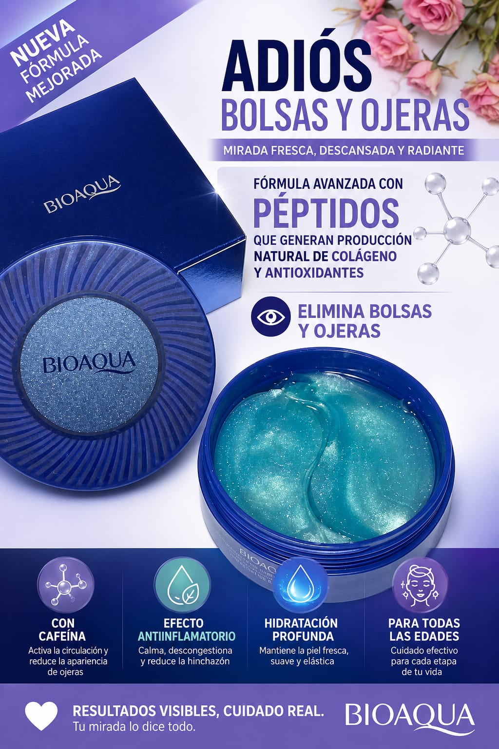 Parches de ojos con Péptidos Bioaqua azul